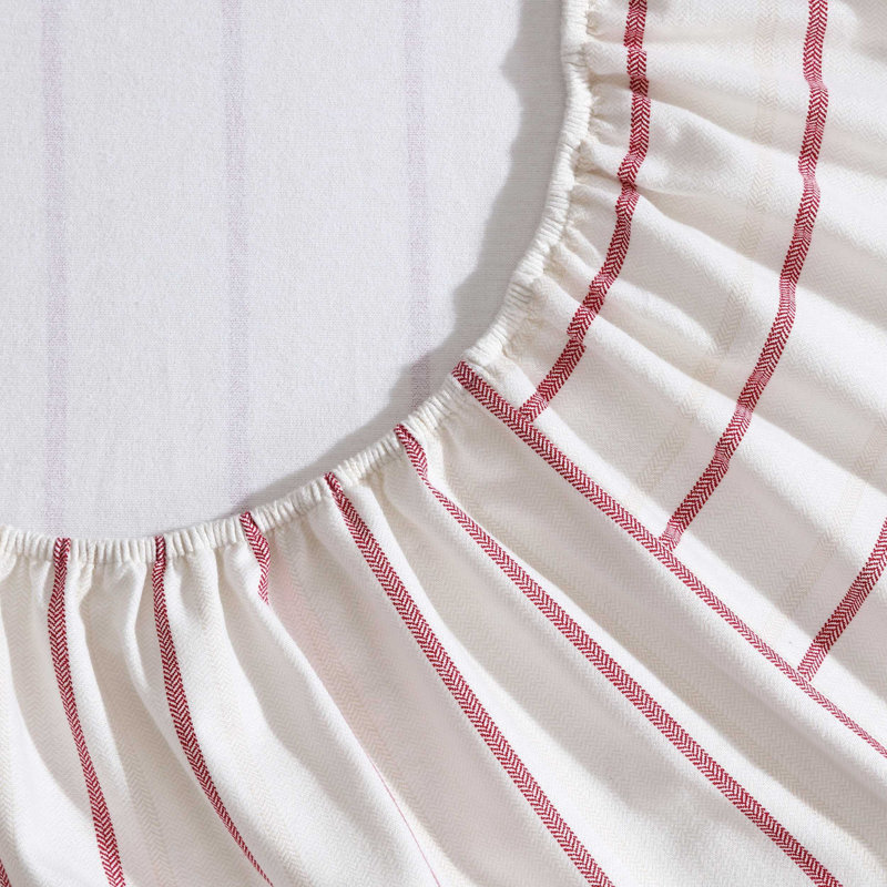 100% Cotton 200 Thread Count Flannel Sheet Set, Twin Sheet Set with 1 Pillowcase, Red Striped