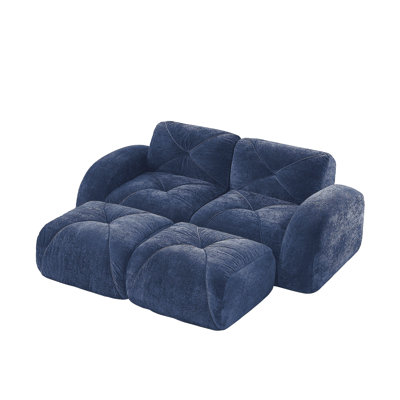 Canapé désossé en forme de U, tissu de velours doux, conception touffetée, éponge haute densité 32D, aucun assemblage requis, fond ergonomique, conception antidérapante, repose-pieds mobiles pour les chambres à coucher, bleu