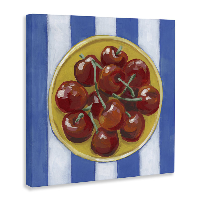 Art mural sur toile Cherry Bowl over Stripes, design par June Erica Vess, H 17 po x l 17 po