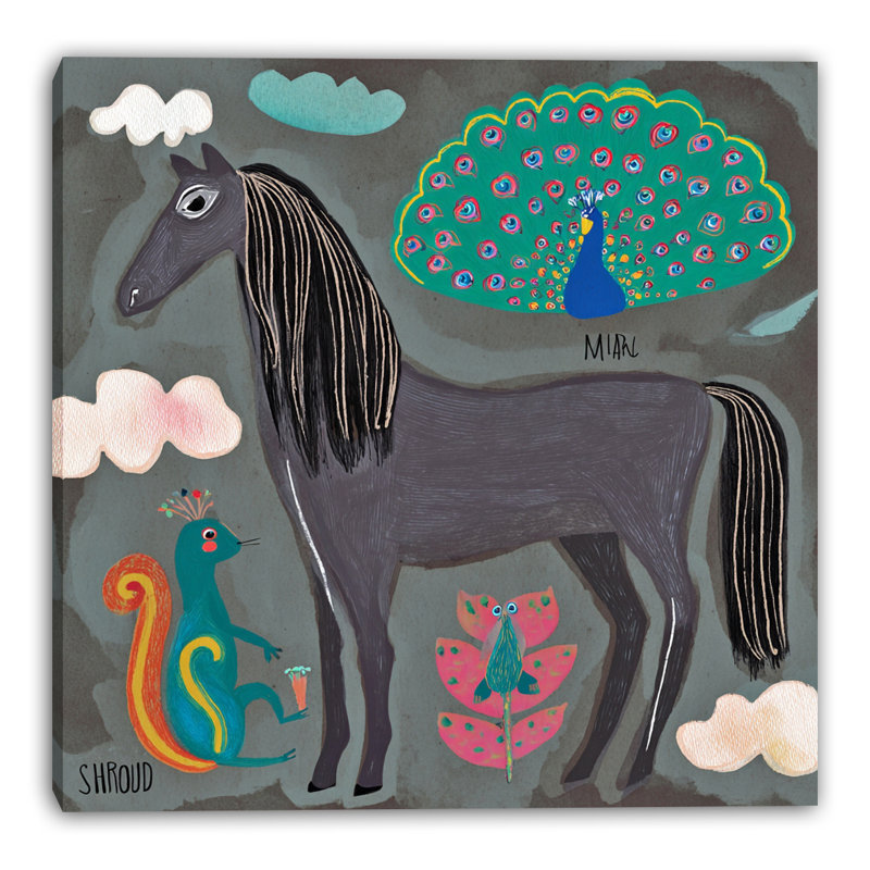 Art mural sur toile Folk Horse, L 12 po x H 12 po x P 1 po