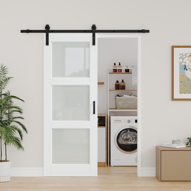 Aucun assemblage requis Panneau, portes de placard coulissantes en bois aggloméré à panneau de fibres à densité moyenne de 3 po en verre givré H 3 po avec quincaillerie d'installation et fermeture en douceur
