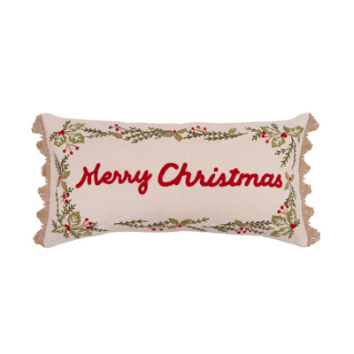 Merry Christmas with Lace Holly Berry Botanical Throw Pillow 12" x 24"