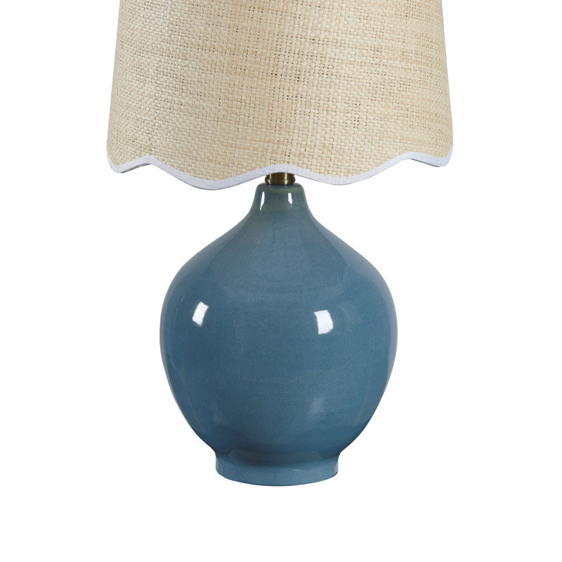21" Ceramic Table Lamp With Oatmeal Shade, Blue