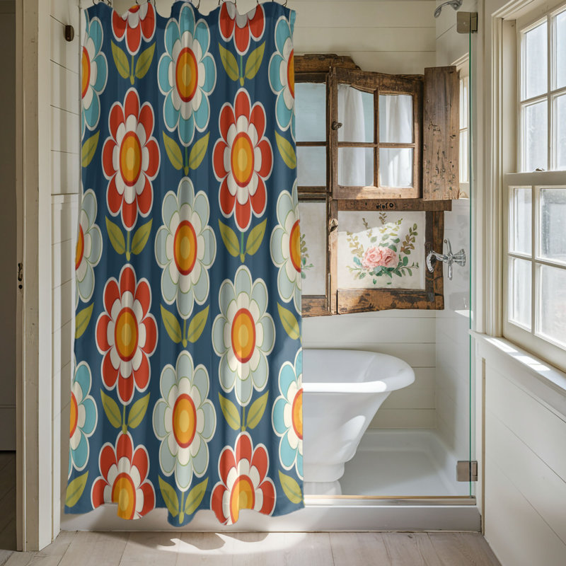 Round Blooms - Rideau de douche Premium, H 74 po x l 71 po