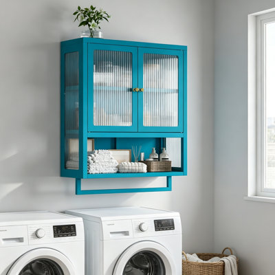 Wall Mounted Bathroom Cabinet Over Toilet, 2 Glass Doors + Towel Bar