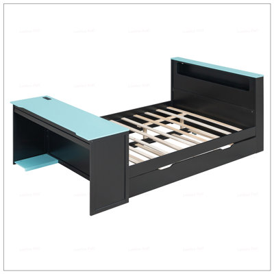 Lit de jour en bois avec lit gigogne, bureau, lumière DEL et USB pour une vie moderne et une utilisation efficace de l'espace
