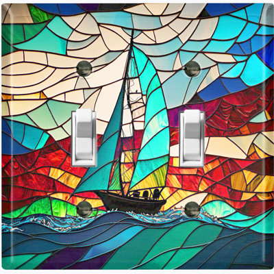 Sail Boat Ocean Colorful Sky Nature Themed 2 - Gang Wall Plate