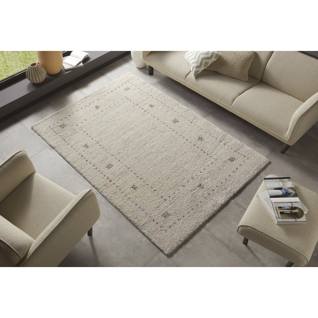 Teo Hochflor Teppich - Shaggy Flokati Boho Ethno-Design für Wohnzimmer, Schlafzimmer - Creme