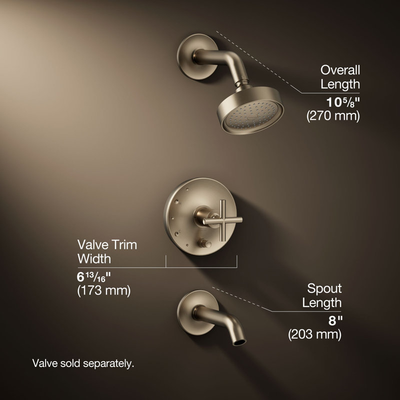 Purist® Pressure-Balancing Thermostatic Tub and Shower Faucet, Vibrant Brushed Bronze, Cross Handle, 2.5 GPM