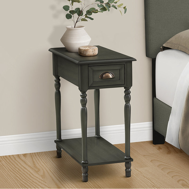 Table d'appoint, table d'appoint à 2 niveaux, table de bout, étroite, table de chevet, chambre à coucher, lampe, tiroir de rangement