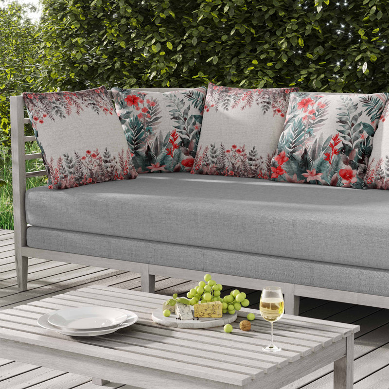 Coussin intérieur / extérieur Rainforest Dream, Carré 20 po, Vert / Rouge / Gris