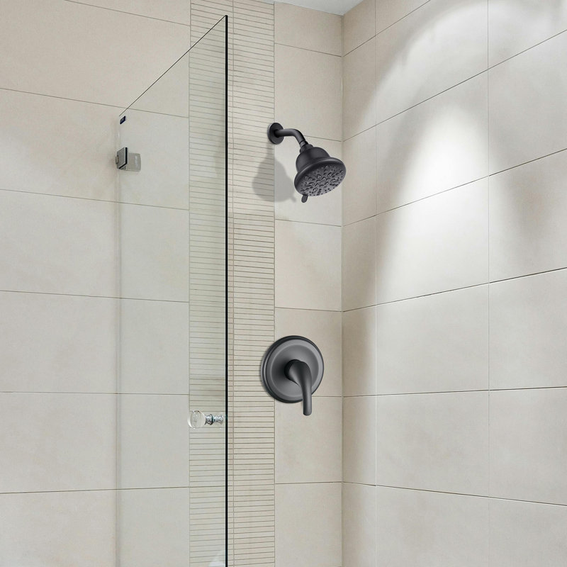 Pomme de douche fixe moderne à 7 jets avec valve brute et filtre, Noir mat