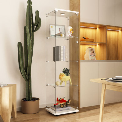 Vitrine polyvalente en verre trempé avec éclairage à piles et pieds réglables, idéale pour les besoins de rangement multiples et divers endroits