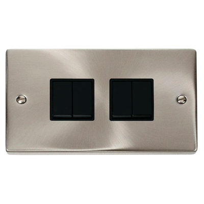 Satin / Brushed Chrome 10A 4 Gang 2 Way Light Switch