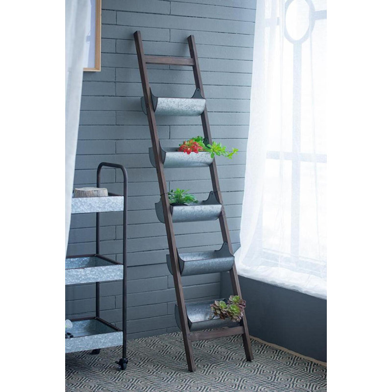 Julitta Farmhouse-Style Foldable Reed Ladder Planter
