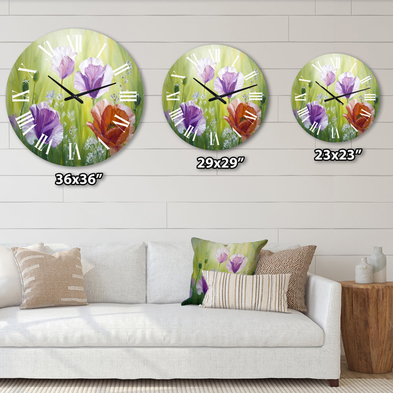 Blossoming Poppies In The Morning II - Horloge murale traditionnelle, Surdimensionné