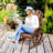 Devontia Rocking Adirondack Chair, Outdoor Rocking Chair with Wagon Wheel Armrest, Slat Design Adirondack Chair