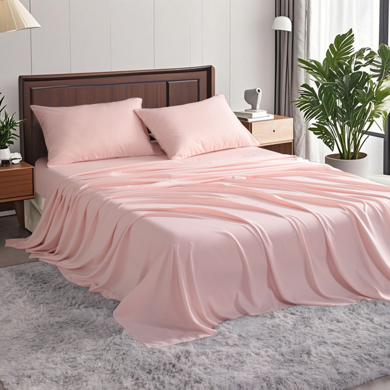 Silky Rayon From Bamboo-Polyester Bedding Set | Year-Round Cooling | Hypoallergenic Luxury Sheets?, Light Pink