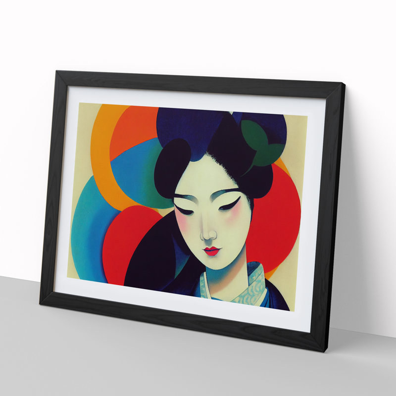 Geisha Painted Abstract - Picture Frame Print, 25cm H x 34cm W x 2cm D, Black Framed