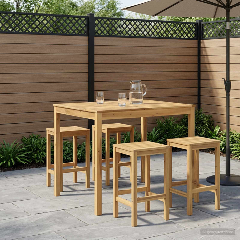 Acacia Solid Wood Outdoor Bar Table, 105cm H x 110cm W x 108.5cm D, White