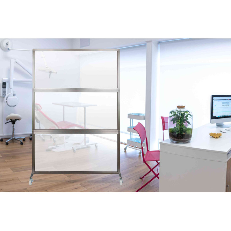 Cloison portative 6 pi Medipanel - Garniture argentée, H 76 po x l 72 po x P 18 po, Transparent