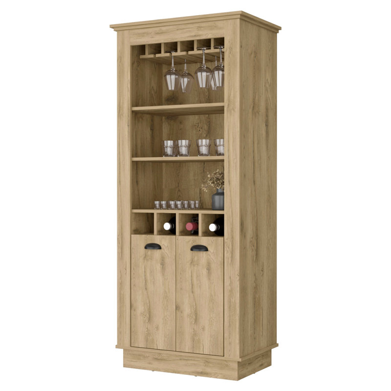 4-Built In Wine Rack Bar Cabinet For Home Entertaining Functional - Brown, Brown
