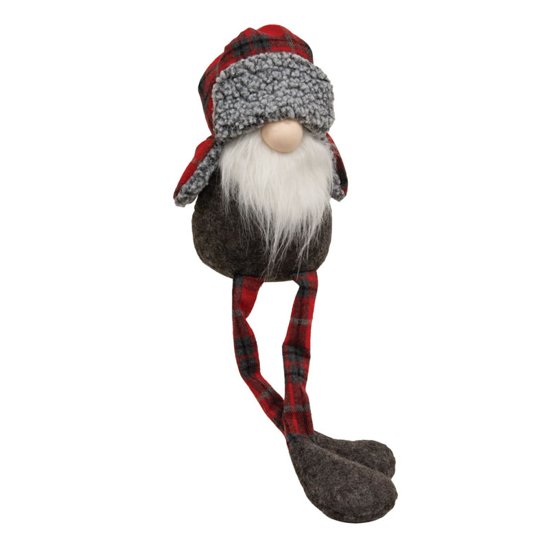 Grand gnome en tissu écossais, H 23 po x l 6,5 po x P 5 po