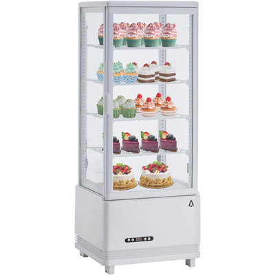 3,5 pieds cubes Réfrigérateur commercial de 98 pi³, vitrine de pâtisserie de comptoir blanche à 4 niveaux, vitrine réfrigérée avec éclairage DEL, sans givre pour les gâteaux de café, les magasins et les pâtisseries