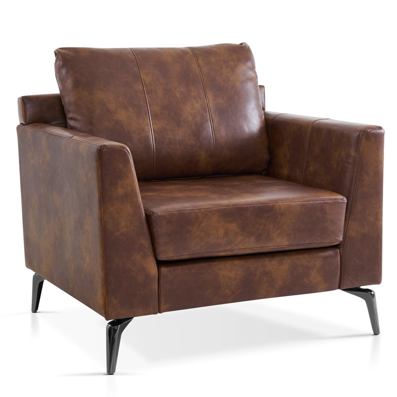 Fauteuil d'appoint moderne, fauteuil rembourré, fauteuils simples, Similicuir brun