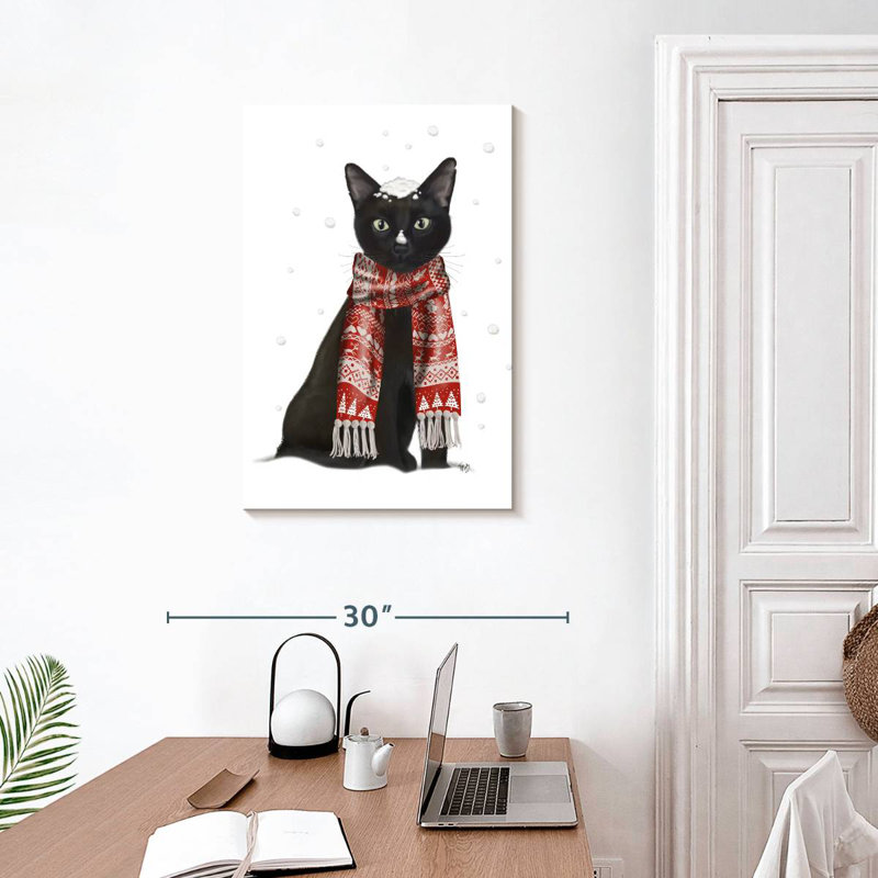 Brampt Black Cat Red Scarf, 30" H x 20" W