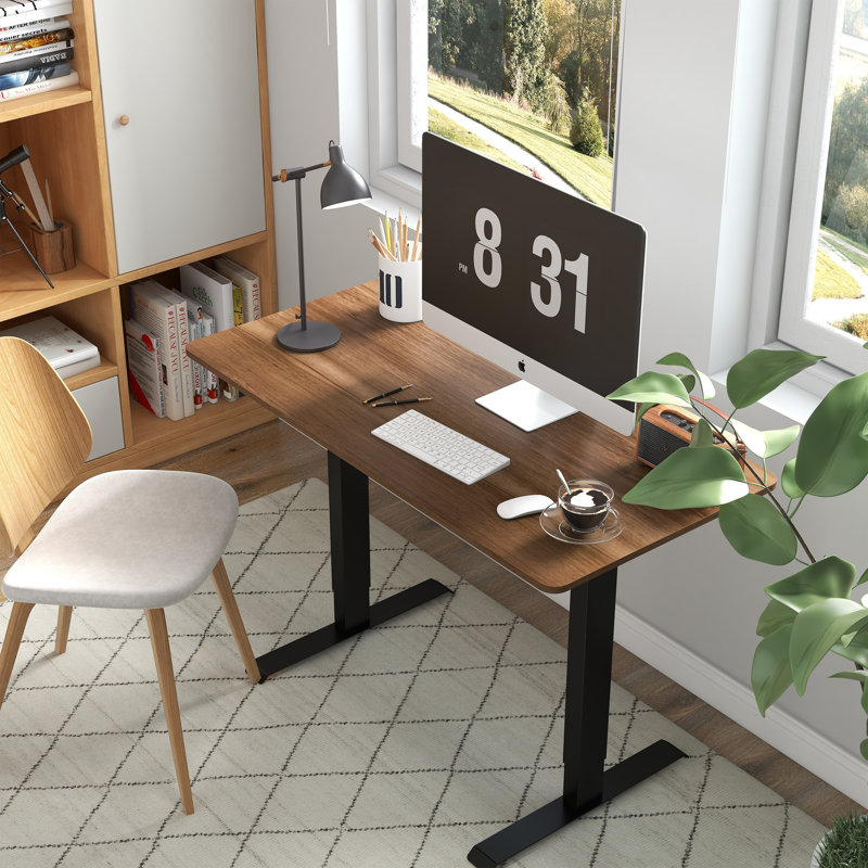 Myrick Adjustable Height Steel Standing Desk, Light Brown/Black