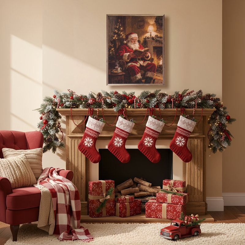 Santa Claus By The Fireplace, H 40 po x l 32 po
