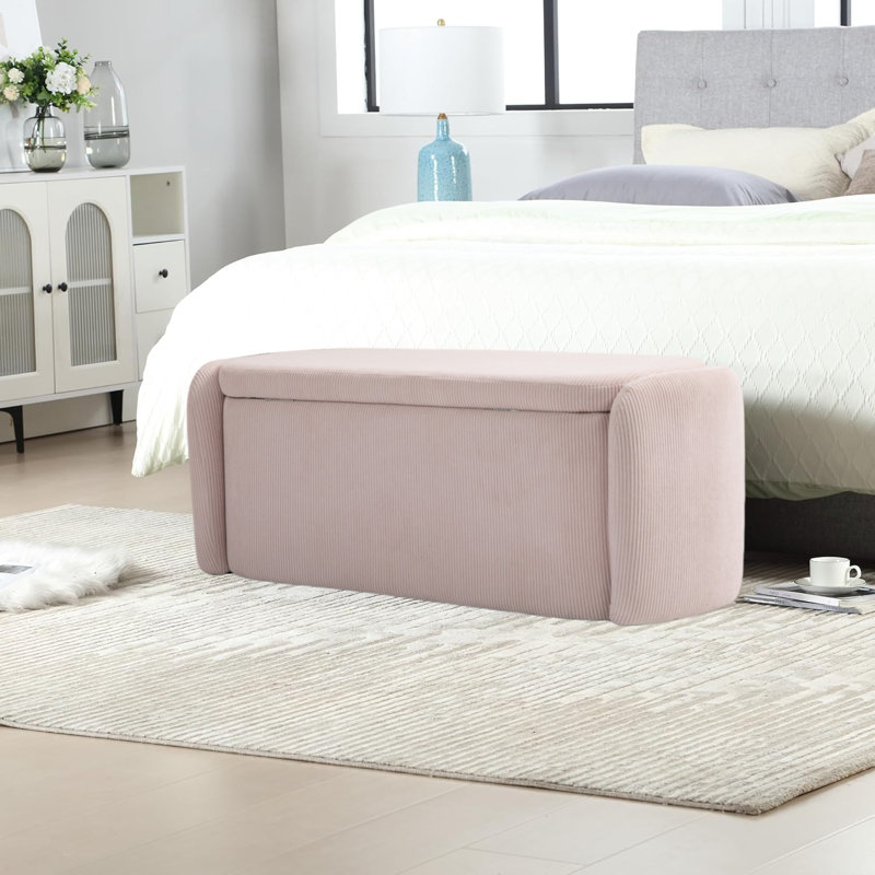 Corduroy Storage Bench for Bedroom,Bed End Ottoman Bench with Storage,Modern Oval Storage Bench with Seating for Living Room,Entryway,Window ( 45”)