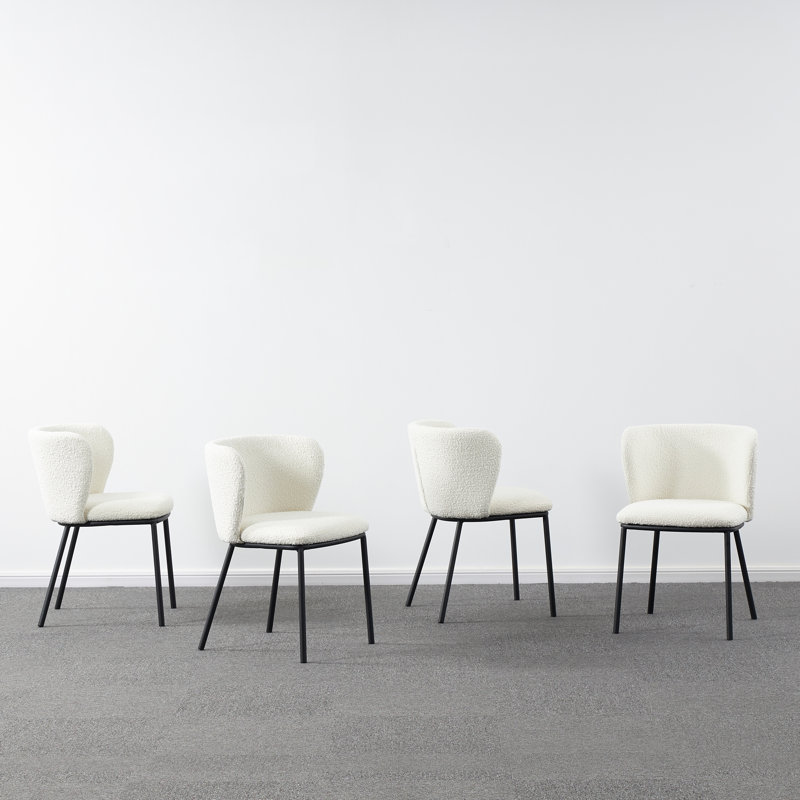 2 Dubhgal Velvet Upholstered Dining Chair with Black Metal Legs, White-Boucle