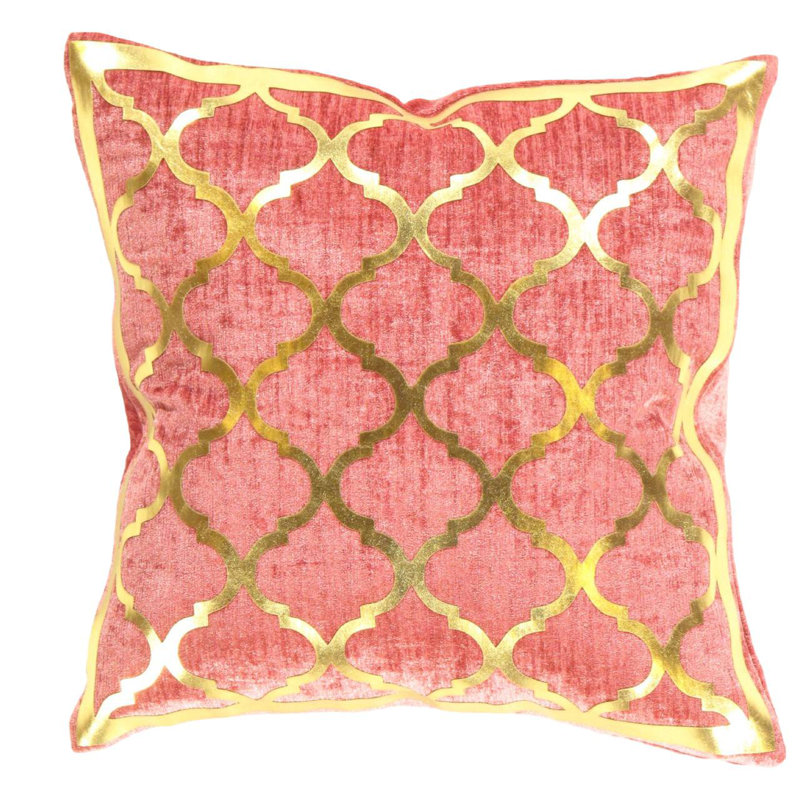 Moroccan Square Pillow Cover & Insert, Gold/Pink Geometric