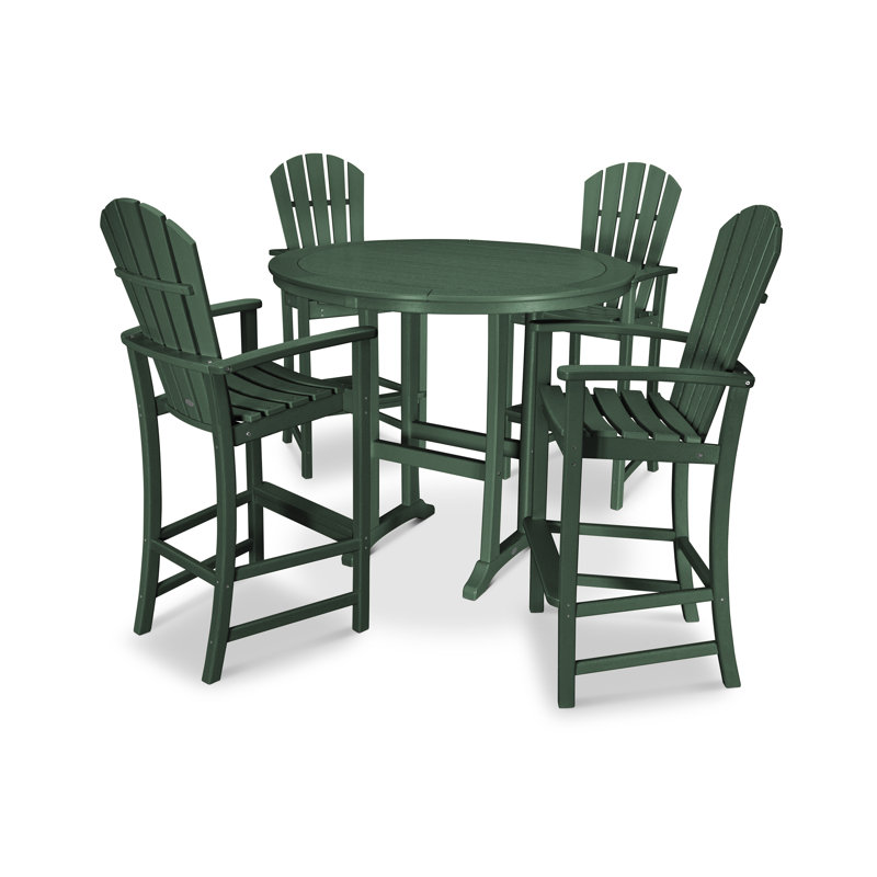 POLYWOOD Palm Coast 5-Piece Round Bar Set, Green