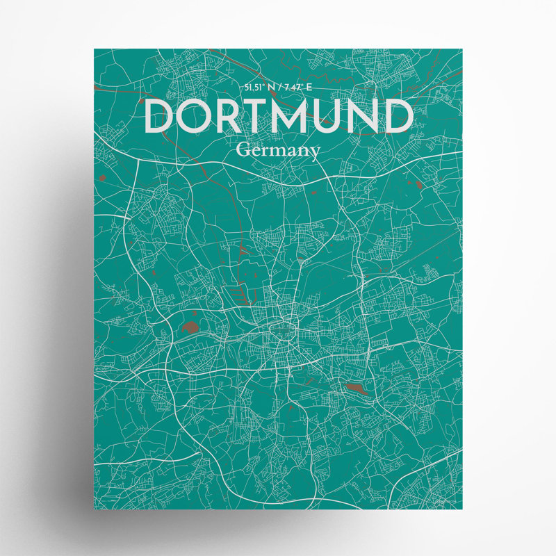 Dortmund City Map In Nature - No Frame Print, 20cm H x 16cm W x 0.05cm D