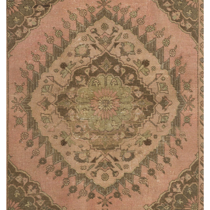 Chemin de table Oushak rétro fait à la main en couleurs naturelles. Tapis en laine unique en son genre