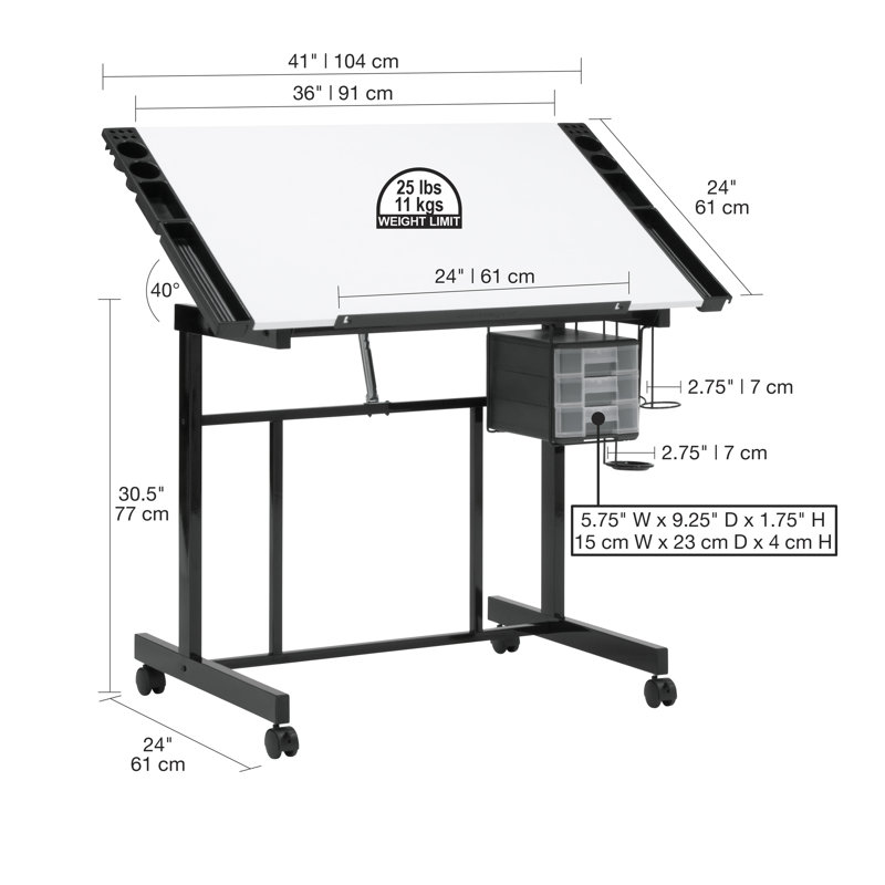 Crabtree 41'' Deluxe Craft Station, Adjustable Drafting and Hobby Table, White / Black