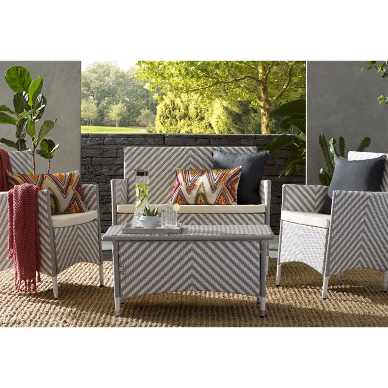 Mckeever 4 - Person Patio Conversation Set with Cushions, Gray / White