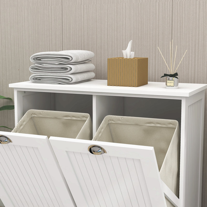 Armoire de trieur de linge inclinable à deux compartiments, Blanc