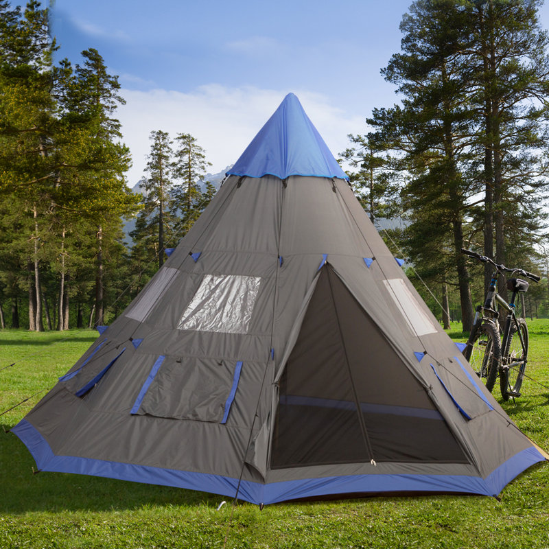 Tente tipi spacieuse 12 pi: abri de camping imperméable pour 6 à 7 personnes avec 8 fenêtres en filet