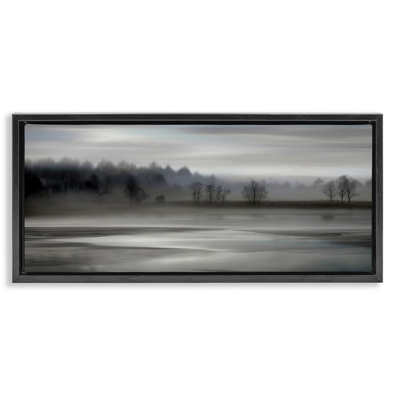 Gris, paysage naturel, H 11 po x l 25 po, Cadre flottant noir de jais