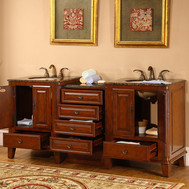 76'' Double Bathroom Vanity with Granite Top
