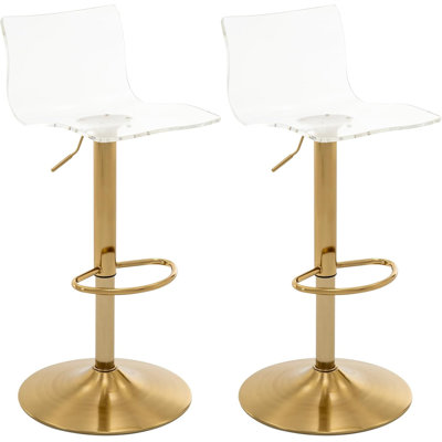 Acrylic Bar Stools, Transparent Adjustable Swivel Airlift Barstools, Counter Height Bar Chairs Set Of 2