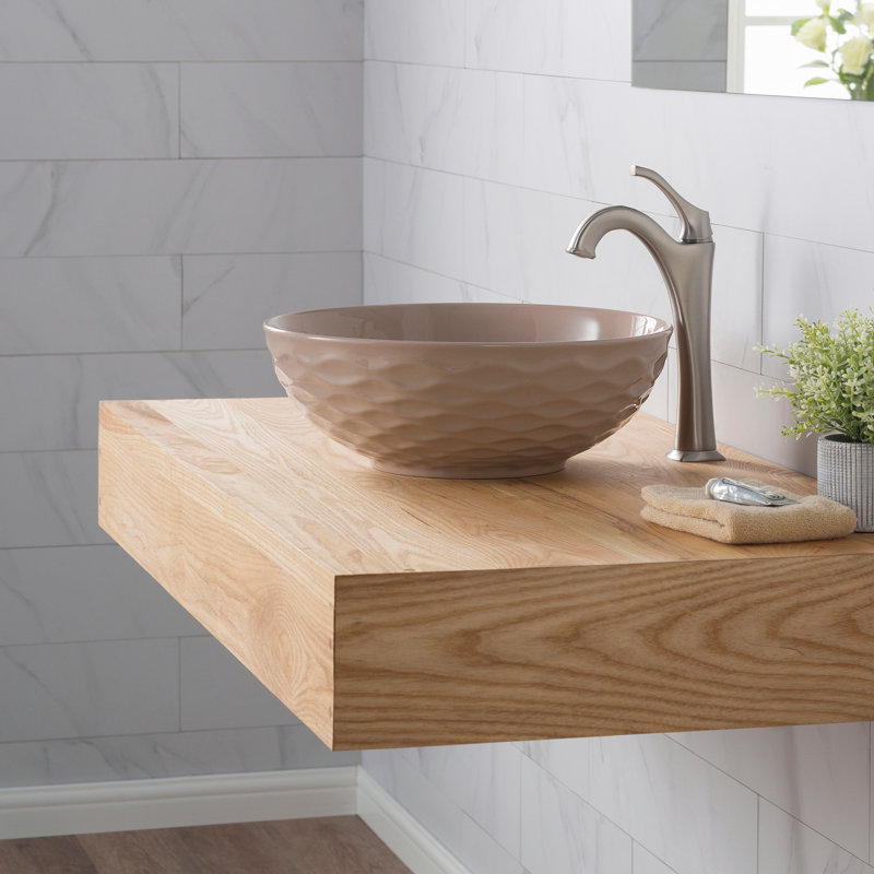 Thin Ceramics Circular Vessel Bathroom Sink, Beige