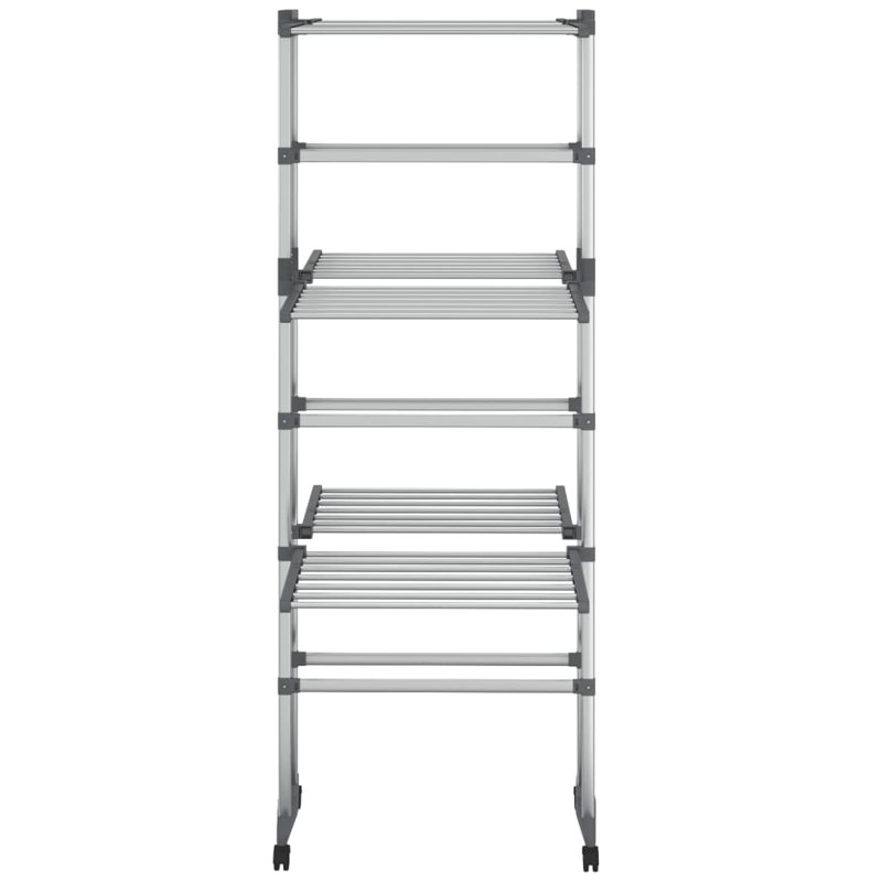 3 Tier Laundry Drying Rack with Wheels Silver 23.6 x 27.6 x 50.8 in Rolling Clothes Airer