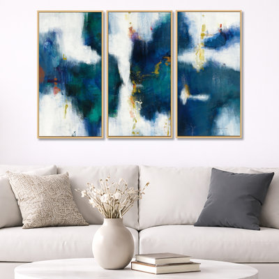 Blue Glam I - ensemble d'art moderne sur toile encadrée moderne et contemporaine de 3