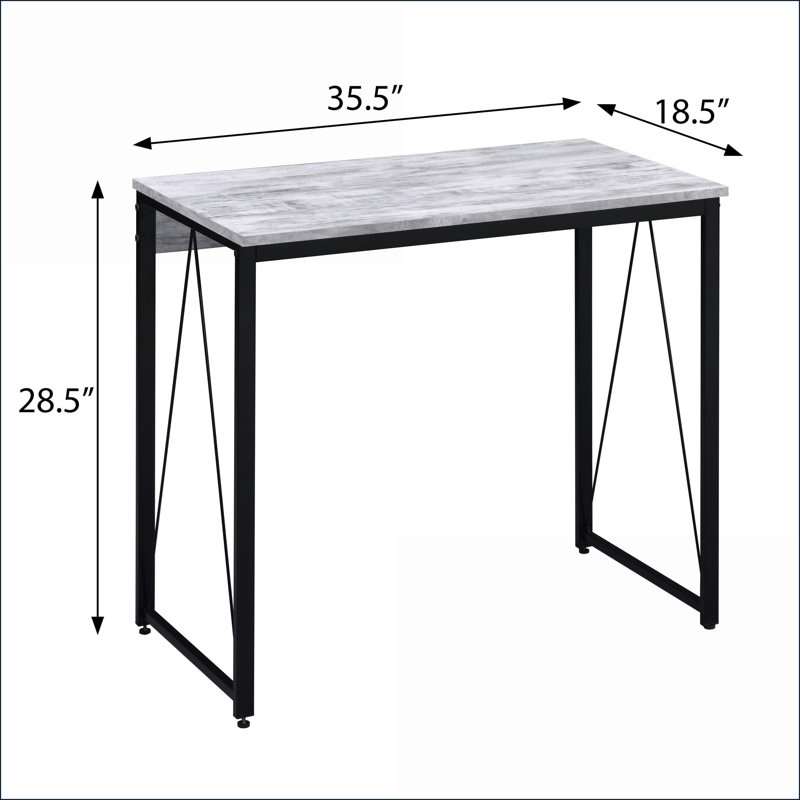 Bureau d'écriture de style rustique industriel de 35,5 po avec base en métal, blanc antique et amp; Noir | Bois et métal