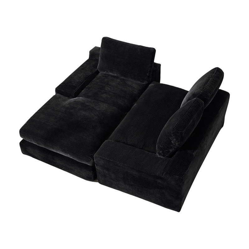 Modern Modular L-shape Sectional Sofa With Chaise, Black Corduroy